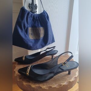 Stuart Weitzman Black Kitten Heel Slingbacks